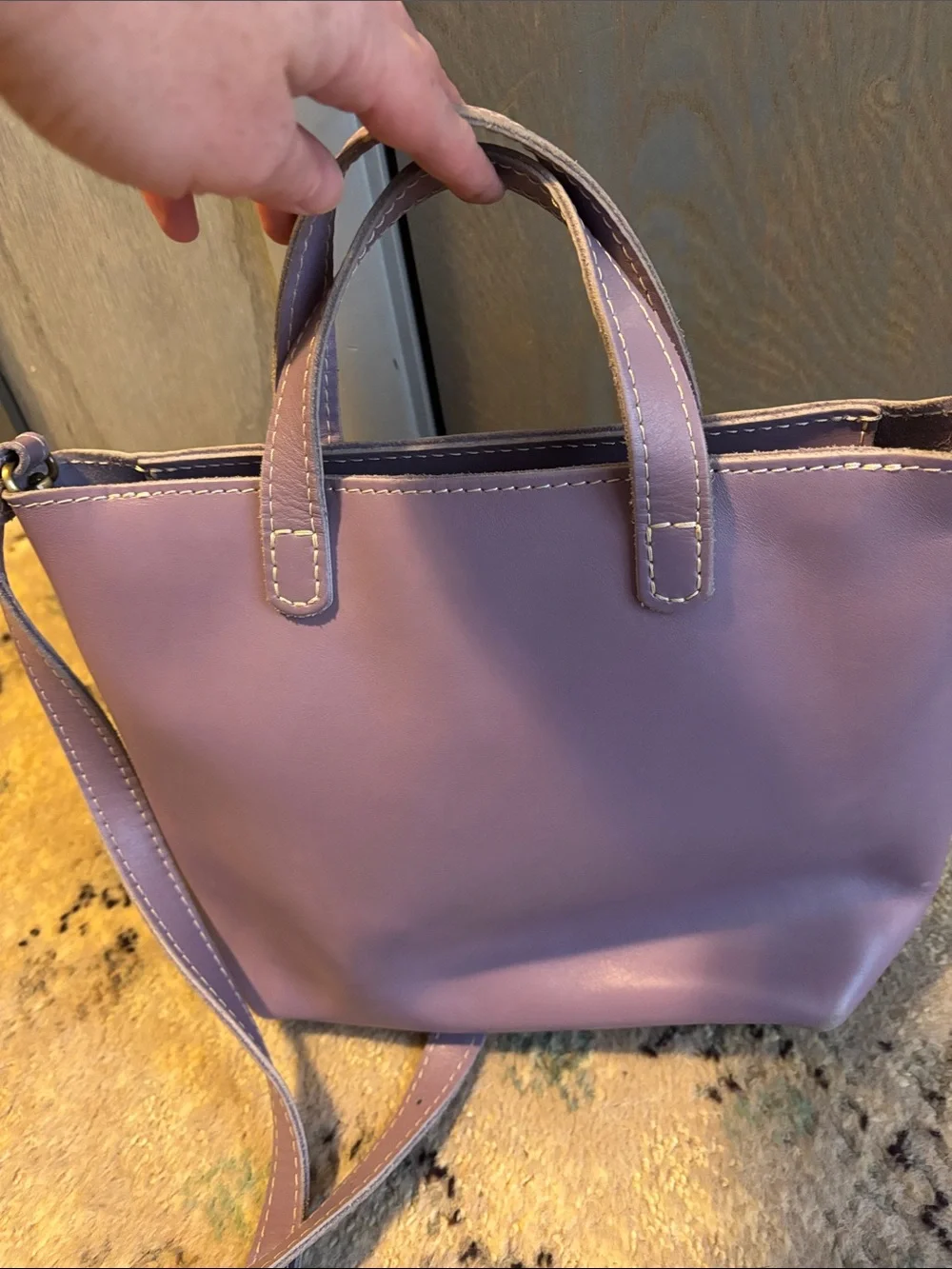 Portland Leather Mini Crossbody Tote Zip Lavender Purple Genuine Handbag Purse